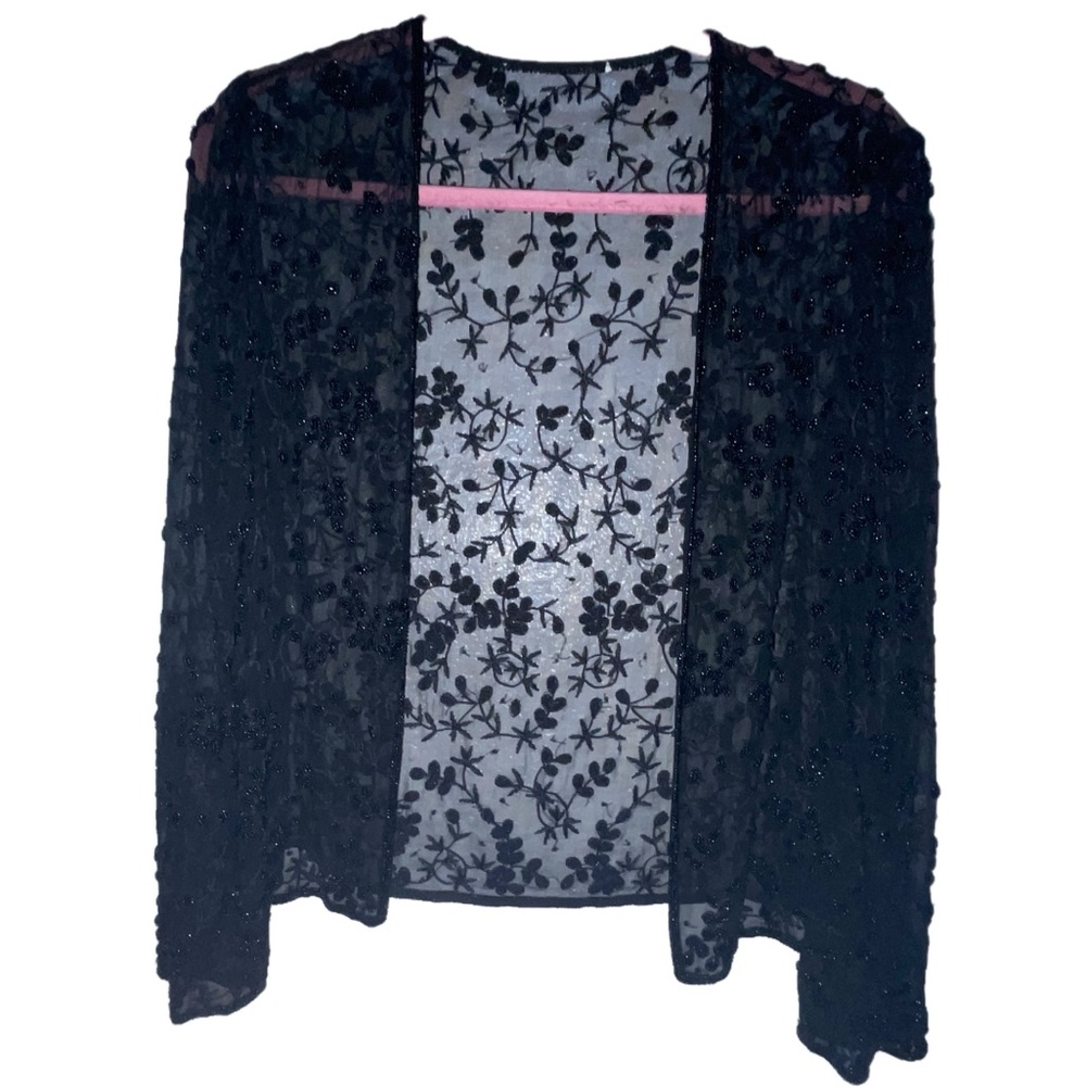 ADRIANNA PAPELL silk embroidered hand beaded open jacket and shell